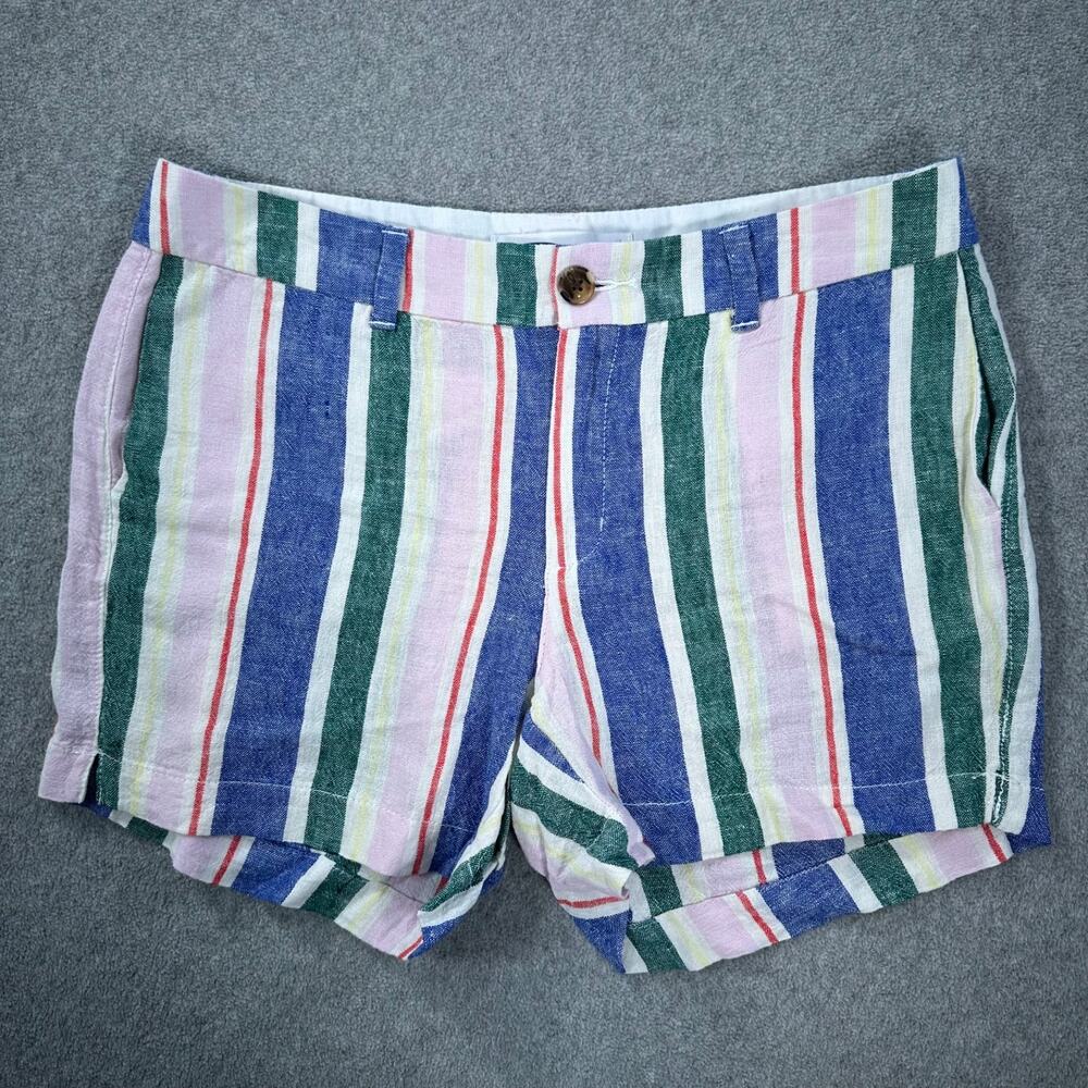 Old Navy Striped Everyday Short Women's 8 Linen Blend Blue Pink 4" Inseam - Picture 1 of 6